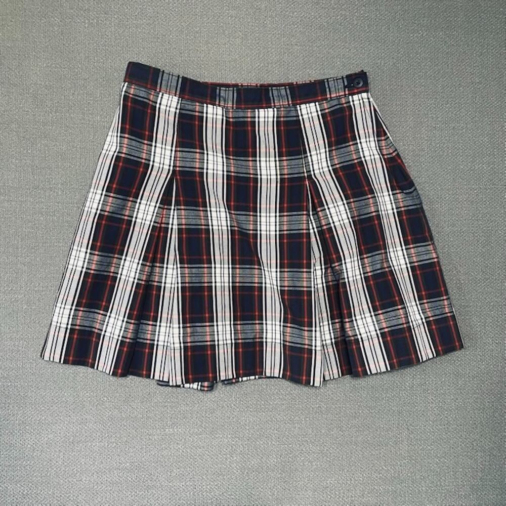 Becky Thatcher Plaid Uniform Skirt Girls Sz 10.5 Red White Blue Pleated School